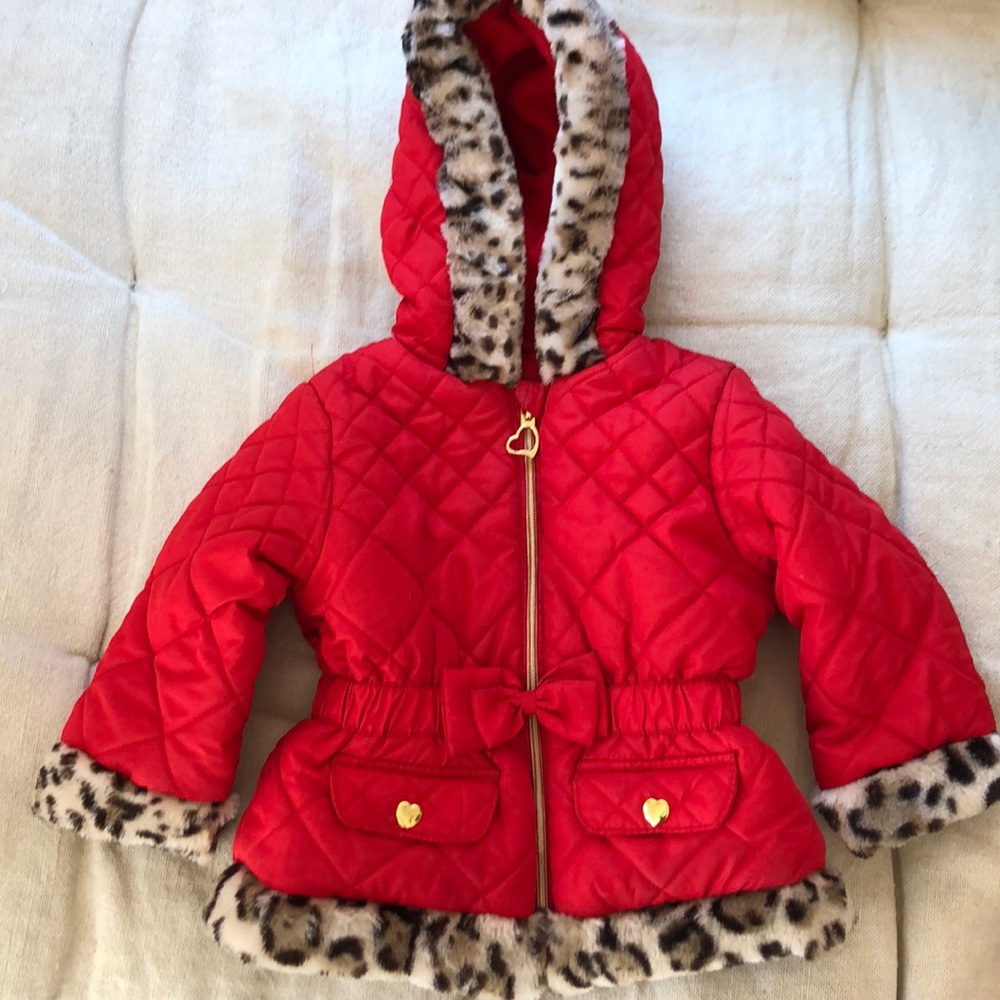 Pistachio Red and Leopard Quilted Coat 2T